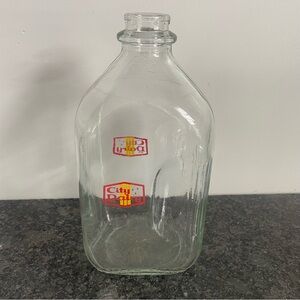 Vintage City Dairy Milk Bottle Half Gallon Clear Glass Red Yellow Logo